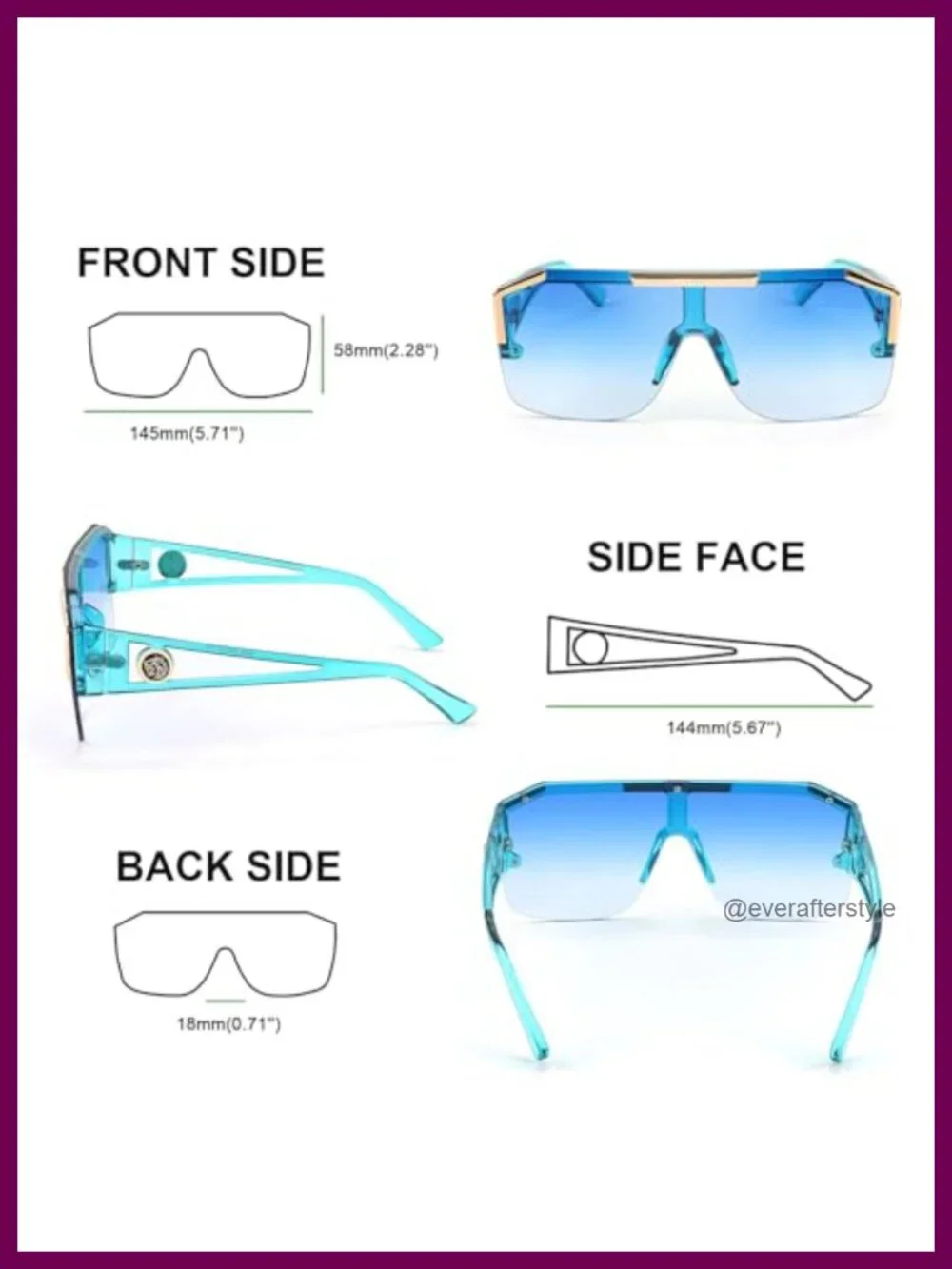 Square Oversized Sunglasses Unisex UV400 Protection One Piece Shield